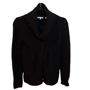 Vince Wool Blend Peplum Button Down Sweater Cowl Neck Black Size Medium